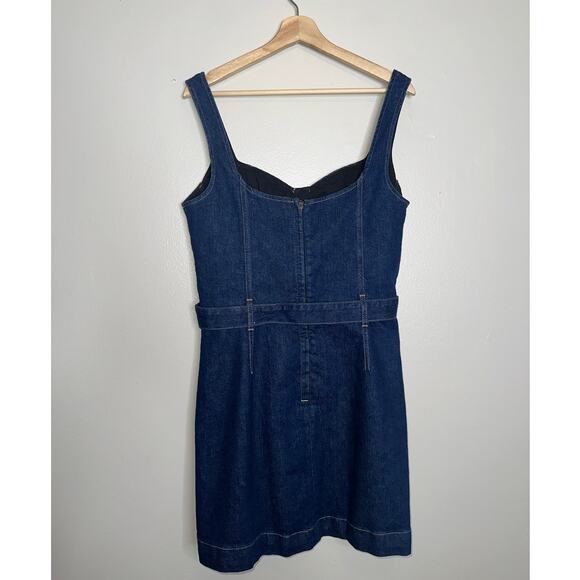 Reformation Joanne Belted Denim Mini Dress Blue Structured Corset Style Size 10 - Picture 7 of 8